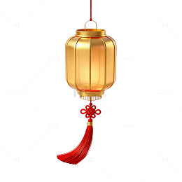 3D渲染风金色灯笼中国结设计素材