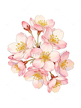 水彩风樱花绽放手绘花卉设计素材
