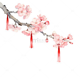 水彩风樱花枝条手绘装饰设计素材