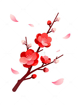扁平风梅花枝条矢量插画设计素材