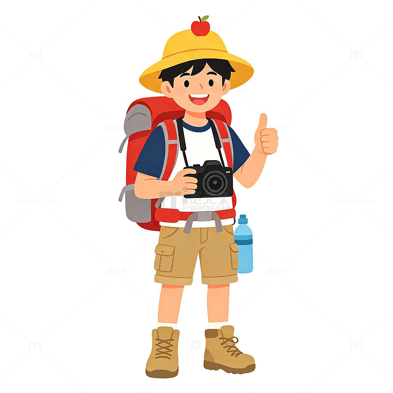 卡通风旅行男孩摄影插画人物免扣素材