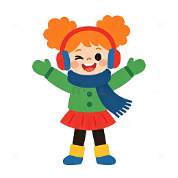 卡通风格小女孩冬季穿搭插画可爱素材