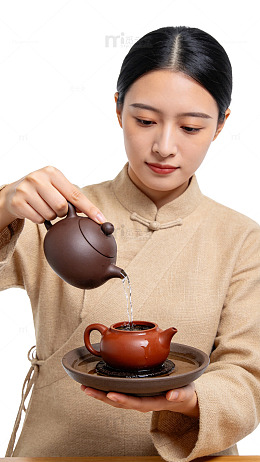 国风写真女子泡茶场景设计素材