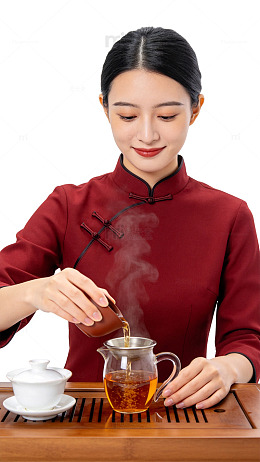 国风写真茶艺女子泡茶场景设计素材