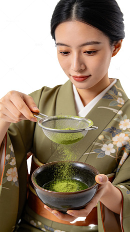 写实风和服女子筛抹茶设计素材