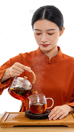 国风写真茶艺女子泡茶素材