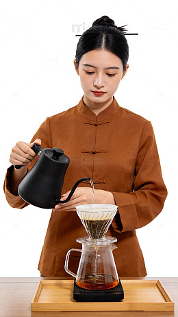 国风手作咖啡冲泡场景设计素材