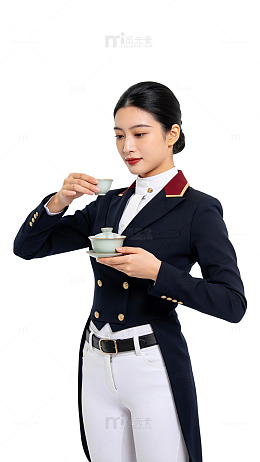 写实风空乘人员品茶制服设计素材