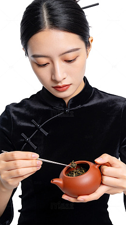 国风写真茶艺女子品茶设计素材