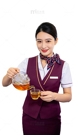 写实风空乘人员倒茶服务设计素材