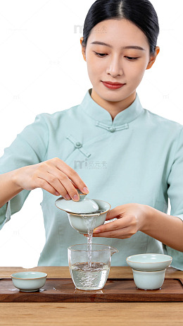 清新风茶艺女子泡茶场景设计素材