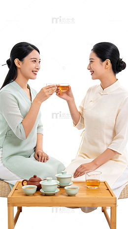 国风茶道女子品茶场景设计素材