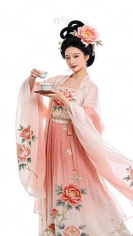国风古装女子持茶杯设计素材