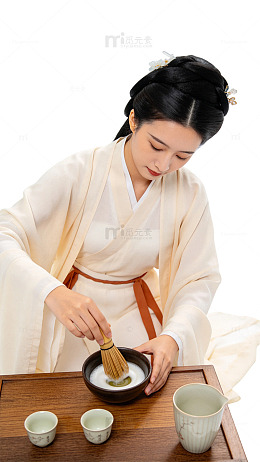 古风汉服女子点茶场景设计素材
