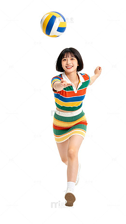 卡通风排球女孩运动插画设计素材