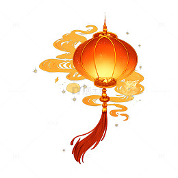 朱红圆灯笼配流云星光国风元素