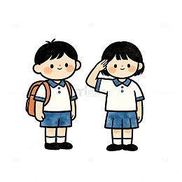 卡通风小学生上学插画设计素材