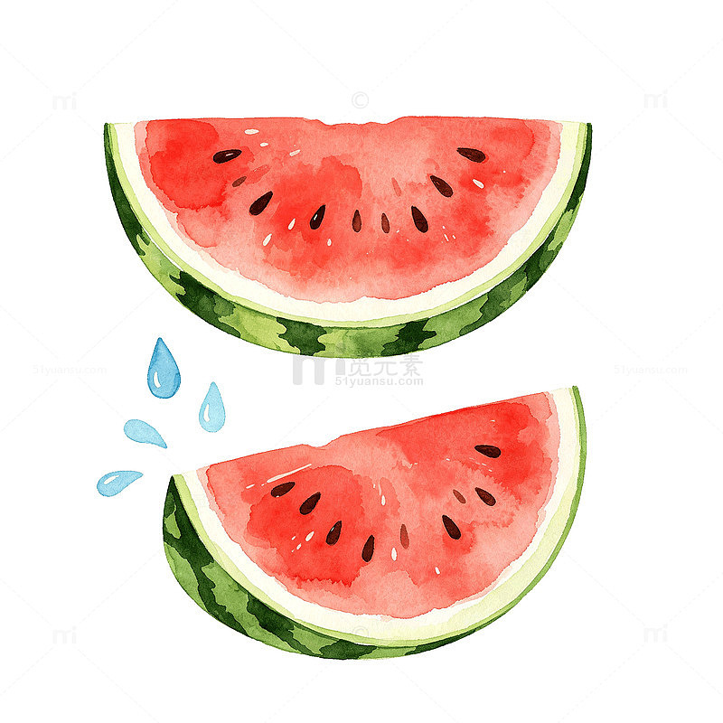 水彩风西瓜夏日手绘插画设计素材