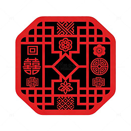 剪纸风传统中式窗格纹样设计素材