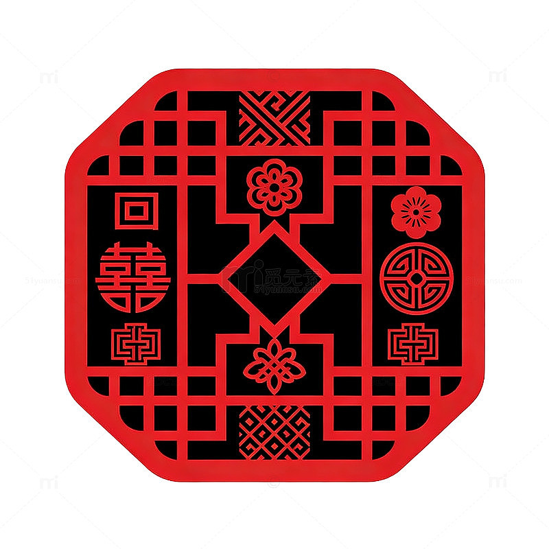 剪纸风传统中式窗格纹样设计素材