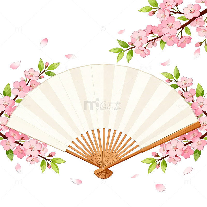 日式风樱花折扇插画设计素材