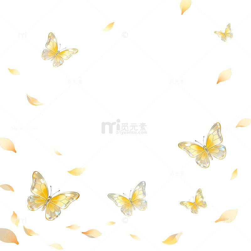 梦幻风金色蝴蝶飘落背景设计素材