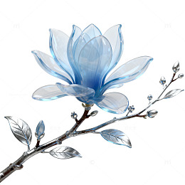 水墨风蓝花枝叶插画设计素材