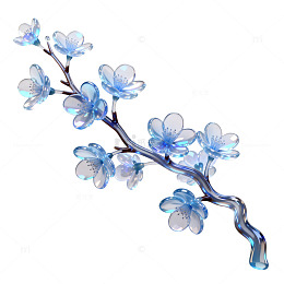 水彩风蓝色樱花枝手绘插画设计素材