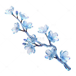 水晶风蓝色樱花枝透明设计素材