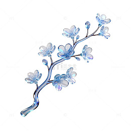 水彩风蓝色樱花枝手绘插画素材