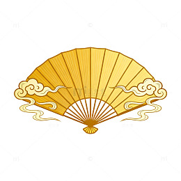国风古典金色折扇装饰设计素材