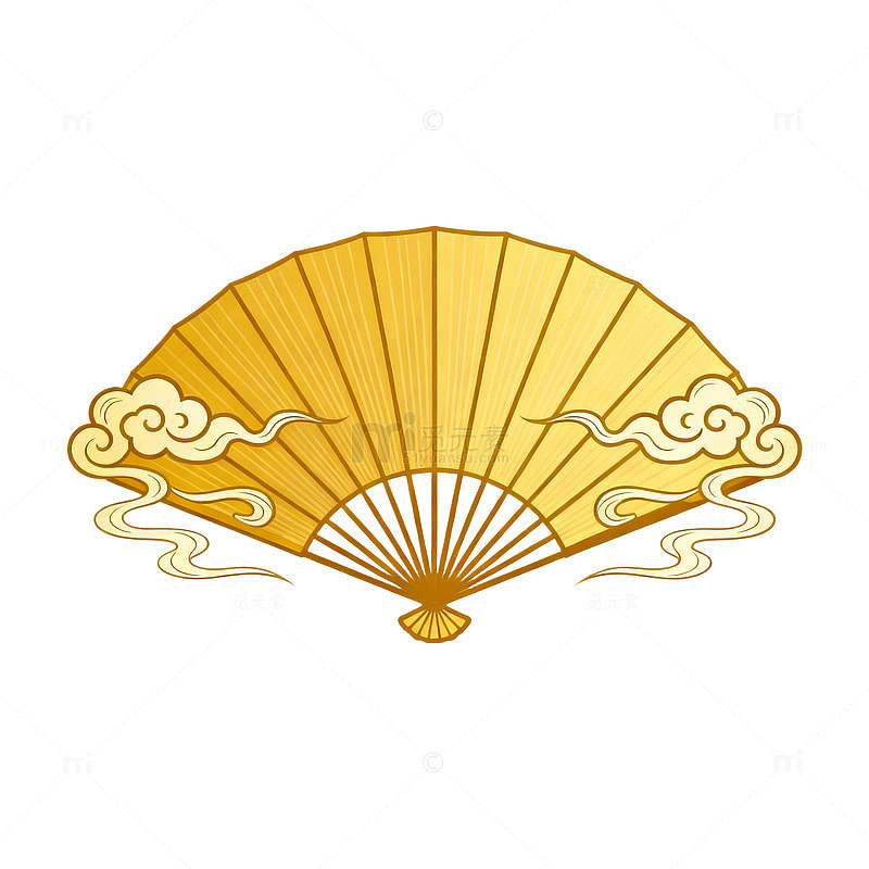国风古典金色折扇装饰设计素材