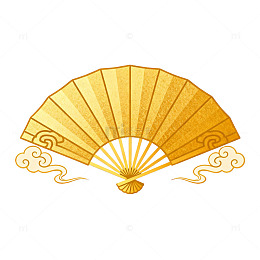国风复古金色折扇祥云设计素材