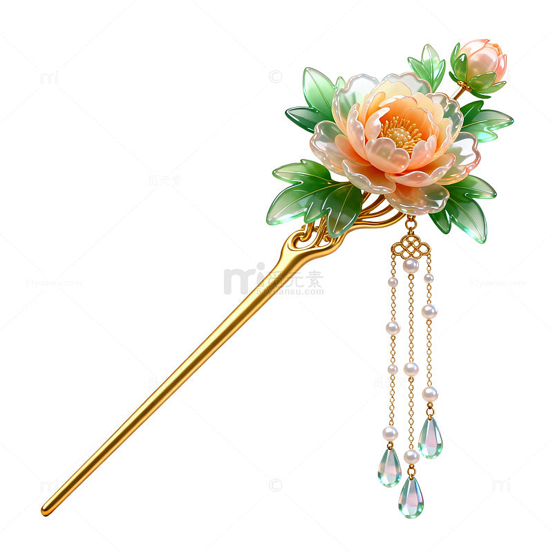 国风古风花卉发簪设计素材