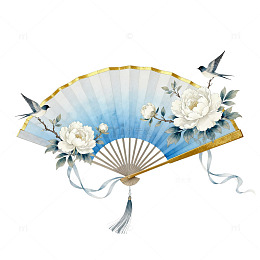国风水墨风格折扇花卉燕子设计素材