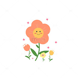 卡通风微笑花朵植物插画设计素材