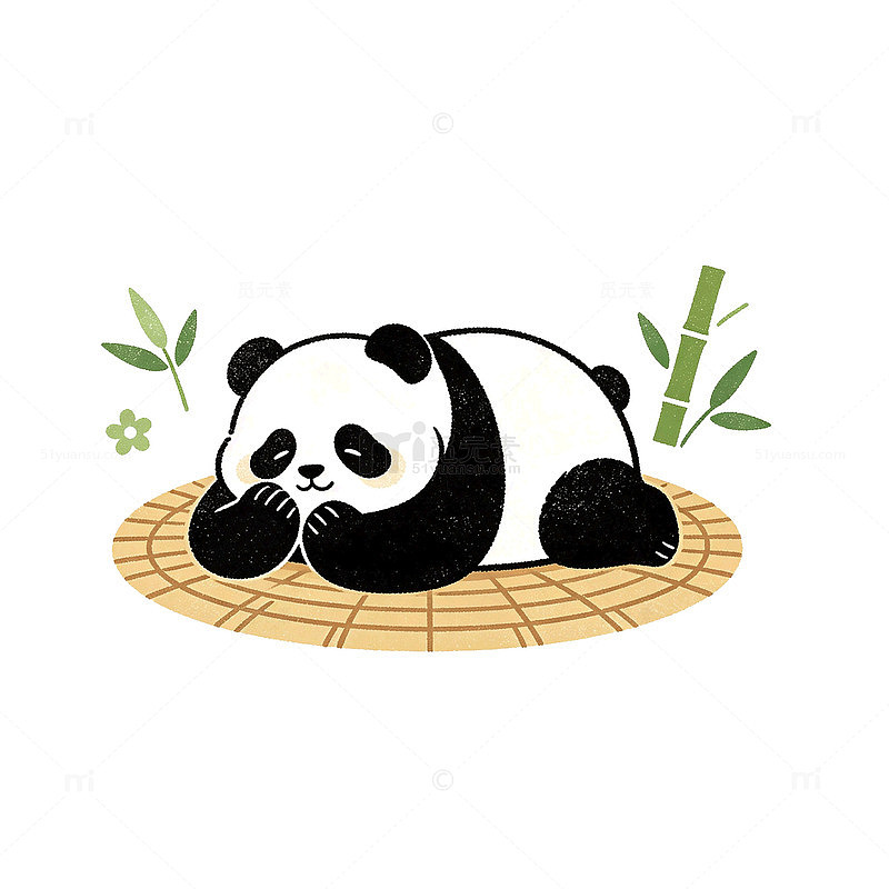 卡通风熊猫竹林休息插画设计素材