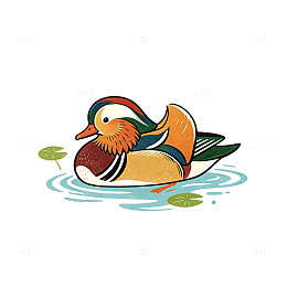 卡通风格鸳鸯浮水插画设计素材
