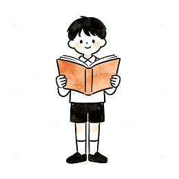 手绘风男孩阅读书本插画设计素材