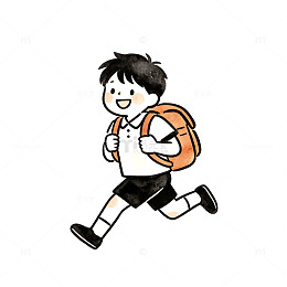 卡通风学生奔跑背书包插画设计素材