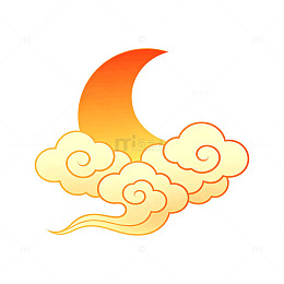 卡通风月亮云朵手绘插画设计素材