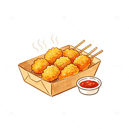 手绘风炸鸡肉串插画设计素材