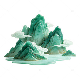 国风山水青绿山峦插画