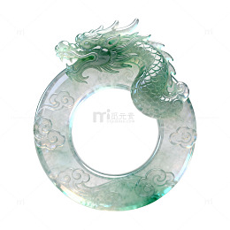 玉雕风翡翠龙形环设计素材