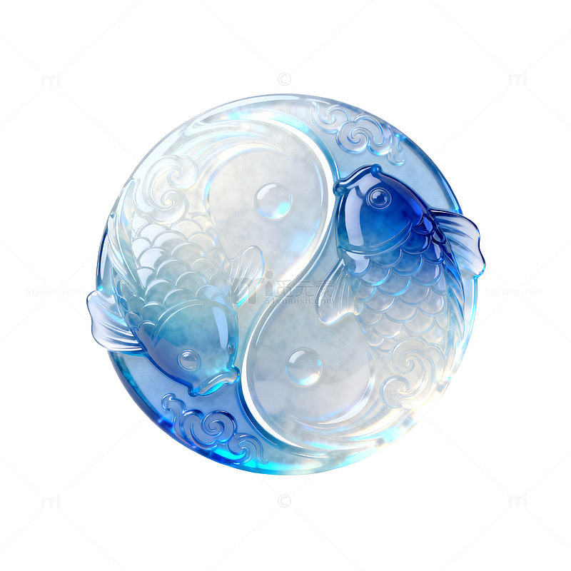 水晶风太极鱼图案透明球体设计素材