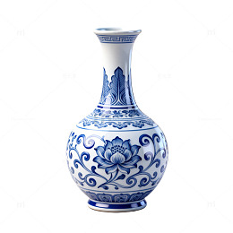 青花瓷风格古典花纹花瓶设计素材
