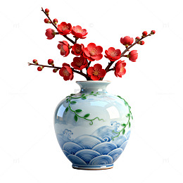 国风手绘梅花青花瓷瓶设计素材