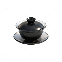 极简风黑色盖碗茶具3D模型素材