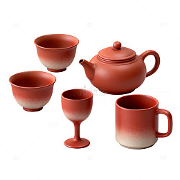 极简风红陶茶具套装设计素材