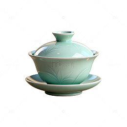 青瓷风茶具盖碗陶瓷设计素材